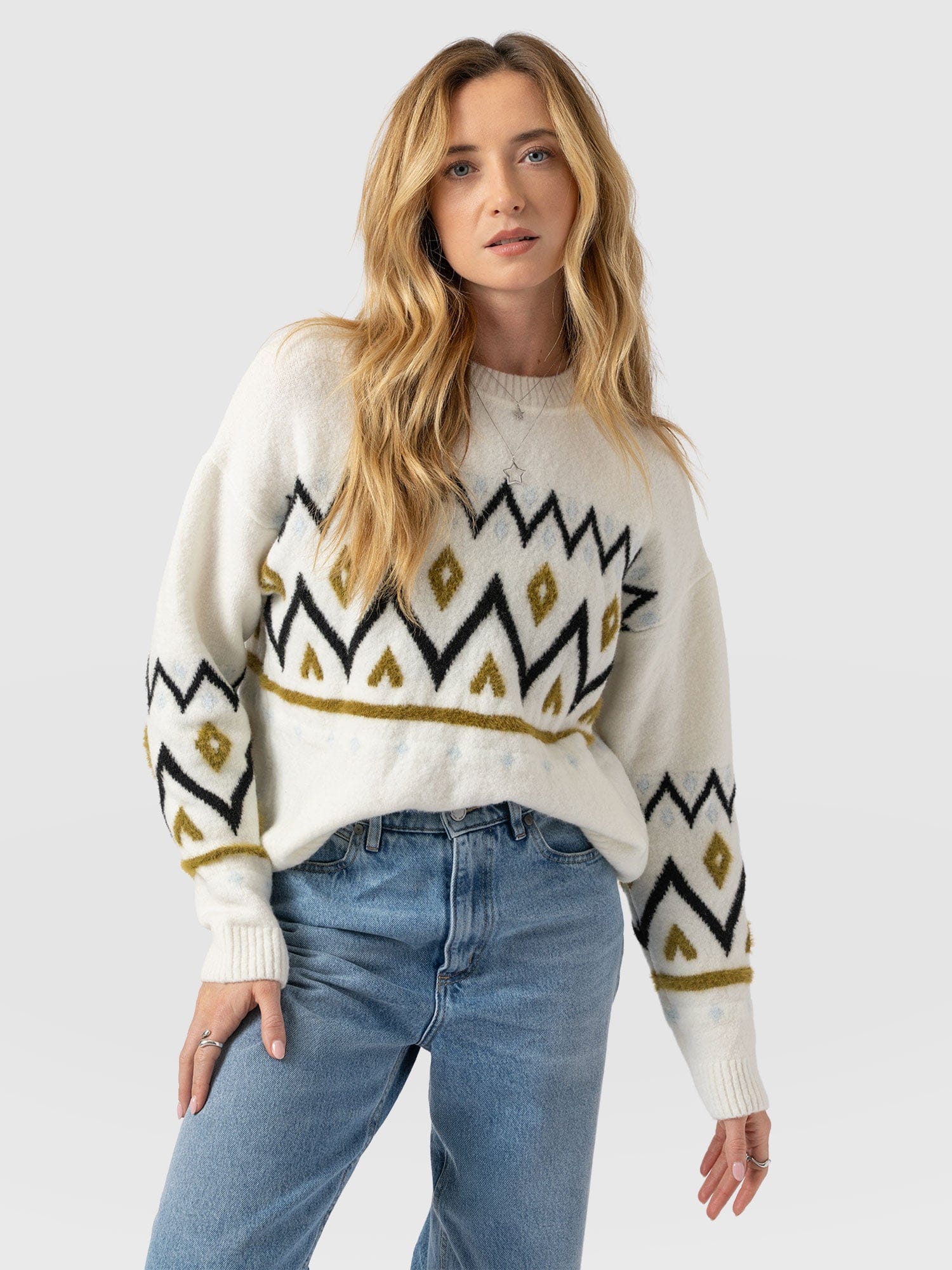 Allana Fairisle Sweater - White - Women's Sweaters | Saint + Sofia® USA